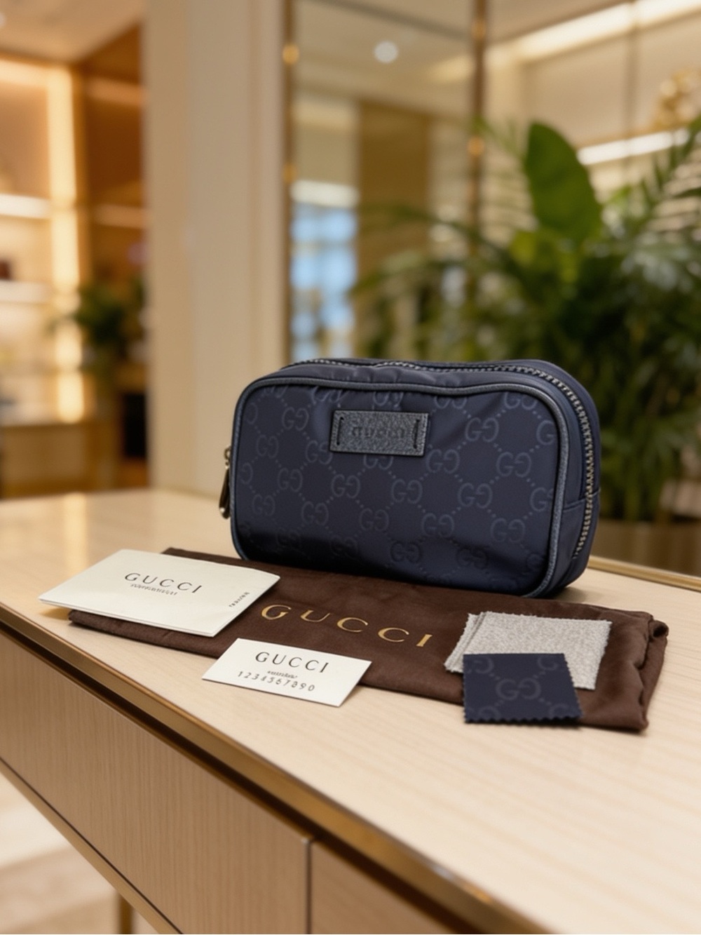 💙 NWT Gucci GG Guccissima Nylon Pouch Navy Blue